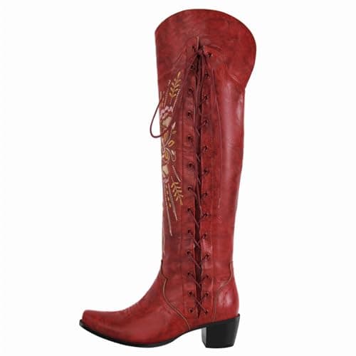 Yolkomo Wide Calf Embroidered Western Cowgirl Boots — Red C