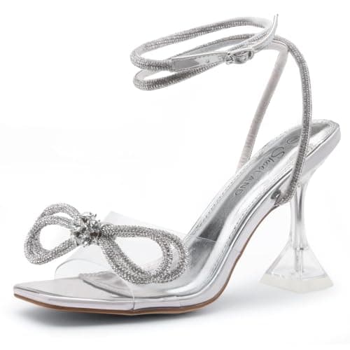 Shoe Land SL-NAOMI Women's Crystal Clear Slingback Heels with Square Open Toe