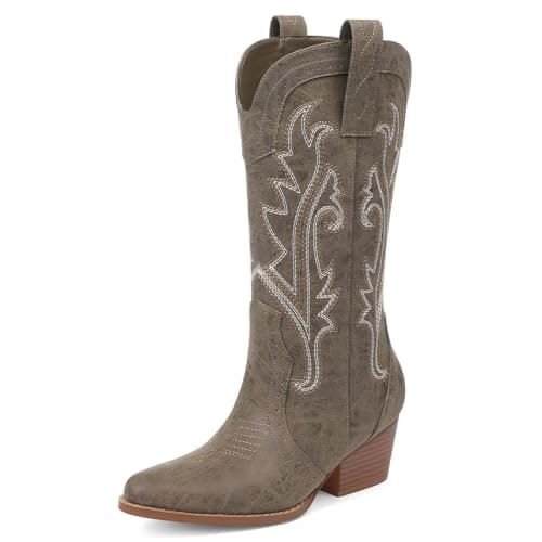 FemFlame Women's Pointed Toe Mid Calf Cowboy Boots — 2 Brown