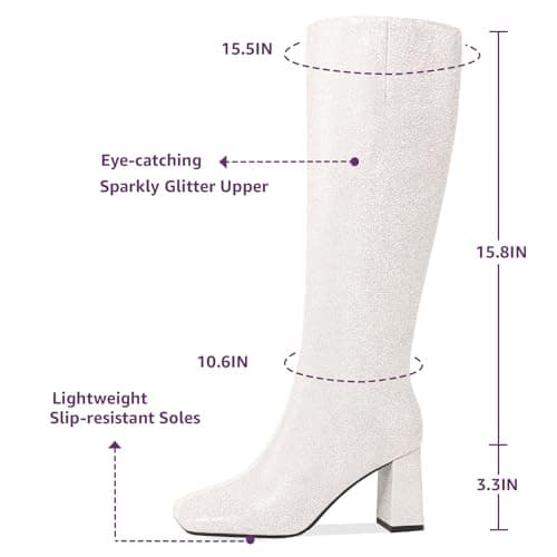 COMJUY Sparkly Sequin Glitter Knee High Boots for Women