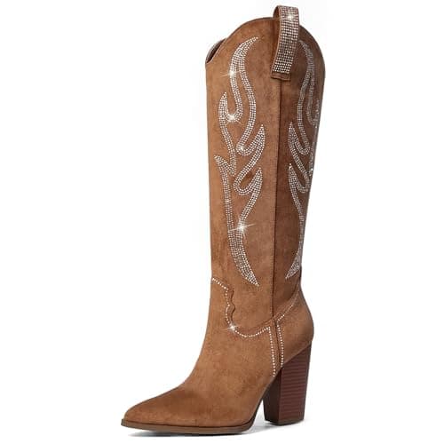 Celbreez Women's Brown Suede Knee-High Western-Fusion Boots — Brown