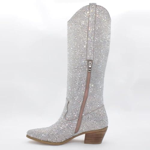 CIERWS Women's Embroidered Cowboy Boots Knee High Medium Heel