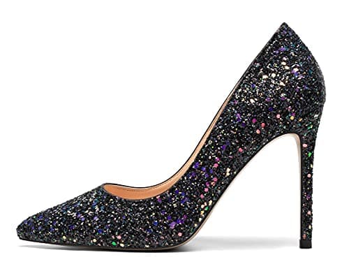 Eldof Women's Classic 4" Stiletto Heel Dress Pumps, Size 5-13 — Black Glitter