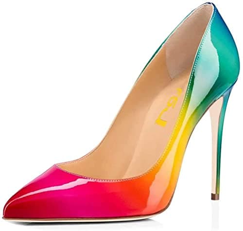 FSJ Women's Stilettos Formal Pointed Toe High Heel Shoes Größe 4-15 US — Rainbow-patent