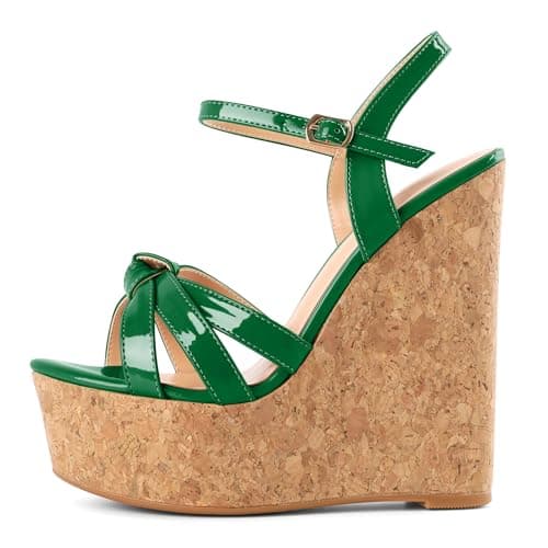 YODEKS Women's Platform Wedge Sandals-Ankle Strap Heel — Green