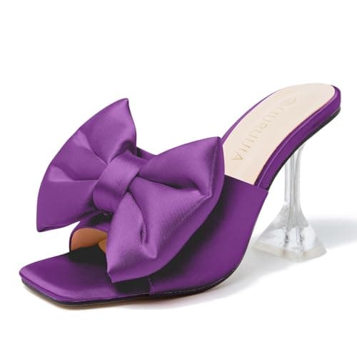 LIURUIJIA Women's Bow Heels Mules Slip-On Wedding Shoes — Purple