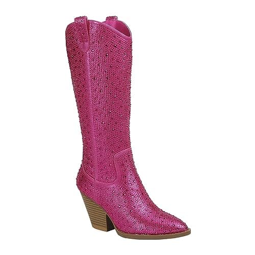 ABSOLEX Women's Western Cowgirl Rhinestone Knee High Boots