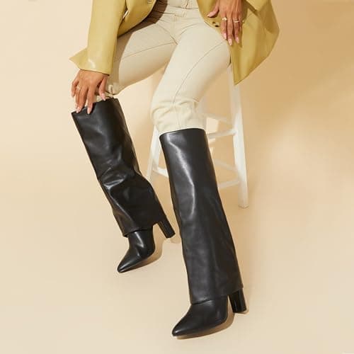 Modatope Chunky Heel Knee High Zipper Boots for Women