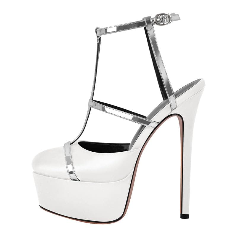 Richealnana Women's Crisscross Ankle Buckle Stilettos — White-c