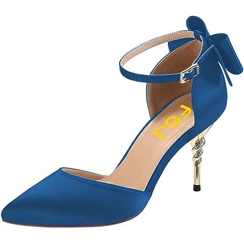 FSJ Women's D'orsay Pointed Toe Ankle Strap Heels Size 4-15 US Party Shoes — Blue