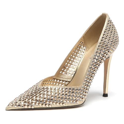 Lryweisy Women's 4 Inch Stiletto Rhinestone Heels for Wedding Party Shoes — Champagne 02
