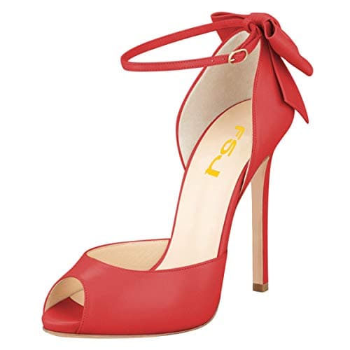 FSJ Women's Bridal Stiletto Heels with Ankle Straps and Buckle Size 4-15 US — Red