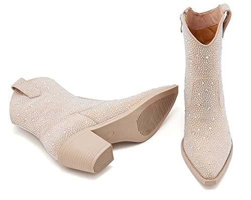 ZXHYZLZ Women's Sparkling Rhinestone Cowboy Boots High Heel Pointed Toe