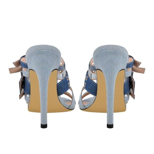 Richealnana Women's Denim Cloth Slip-On Strappy Pointy Toe Sandals