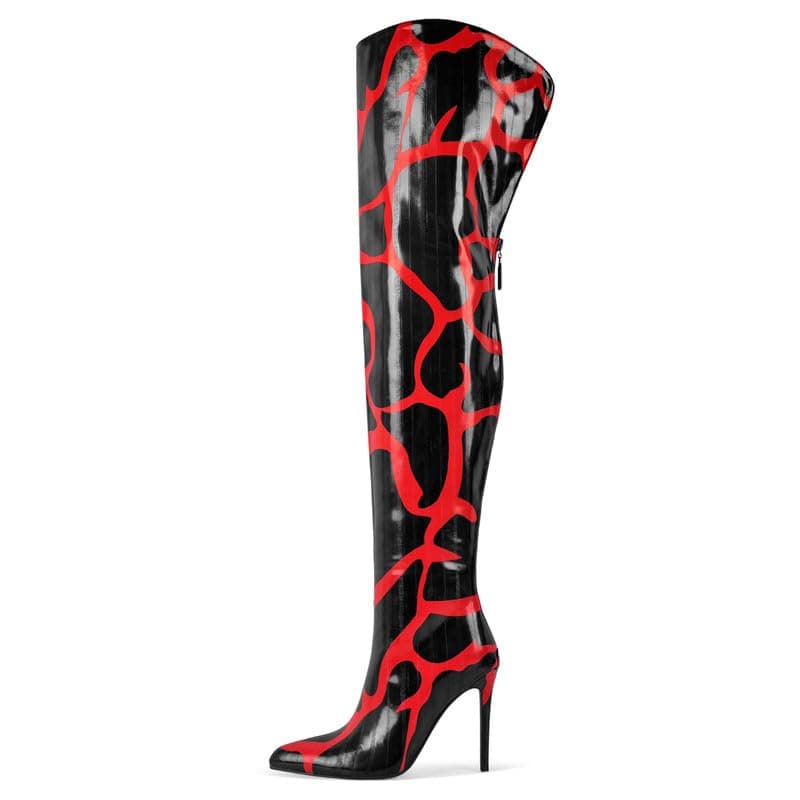 Women's Over the Knee Thigh Boots High Heels for Women LongBoot — Red Black