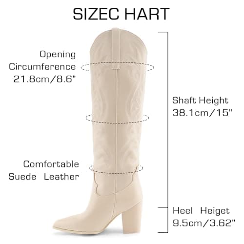 WIRALOMI Women's Embroidered Knee High Cowboy Boots with Pointed Toe