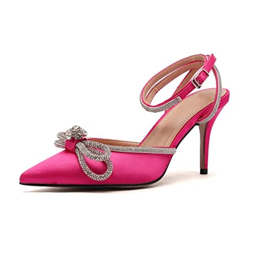 Arqa Crystal Ankle Strap Stiletto Heels for Women Wedding Shoes — Peach