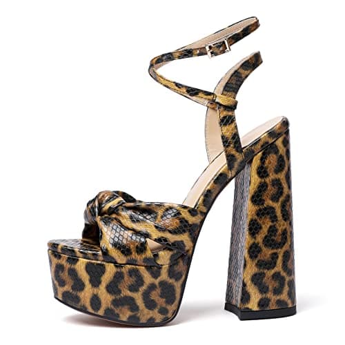 YODEKS Women's Peep Toe Ankle Strap Animal Print Sandals — Leopard