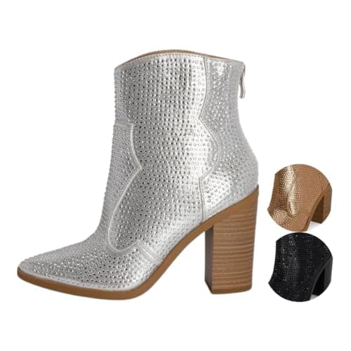 Chariot & Co Wyatt Sparkly Cowgirl Boots – Silver, Gold, Black Rhinestone Heel