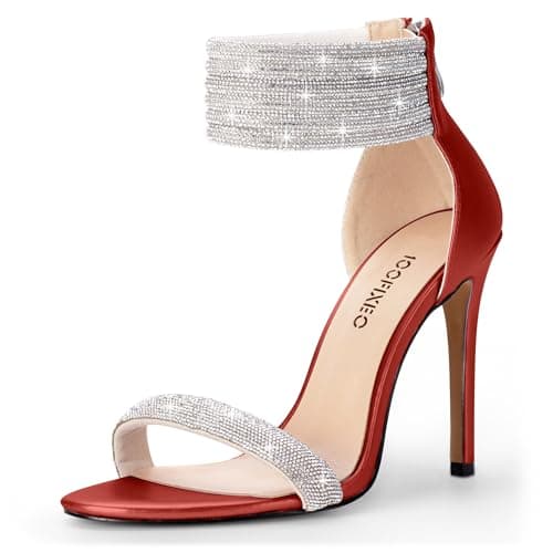 100FIXEO Elegant Rhinestone Heeled Open Toe Wedding Shoes — Red