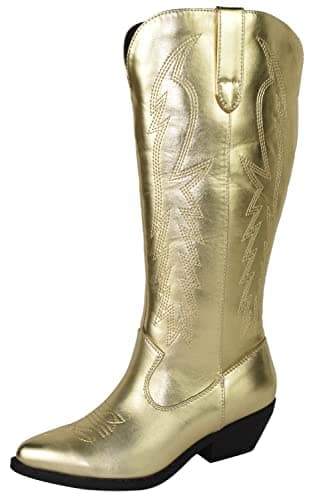All-White Soda Red Knee High Cowboy Boots with Pull-On Tabs — Gold-c