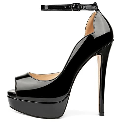 MERUMOTE Women's 6 Inch Stiletto Heels Peep Toe Pumps for Dress & Wedding Party — Black Ankle Straps