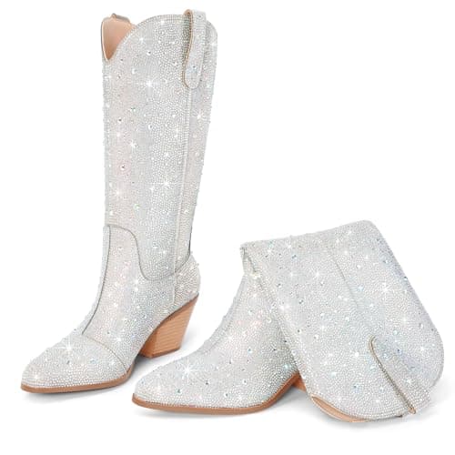 RONILURN Women's Cowgirl Ankle Boots with Rhinestone Heel