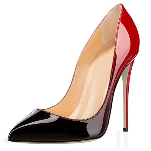 COLETER Women's 4.72 Inch Patent Leather Pointed Toe Wedding Stilettos — 12cm Red Black