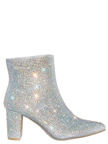 Forever Women's Rhinestone Chunky Ankle Bootie