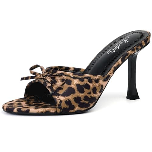 Mostrin Women's Round Toe Vintage Heels with Bow Stiletto Sandals — Leopard