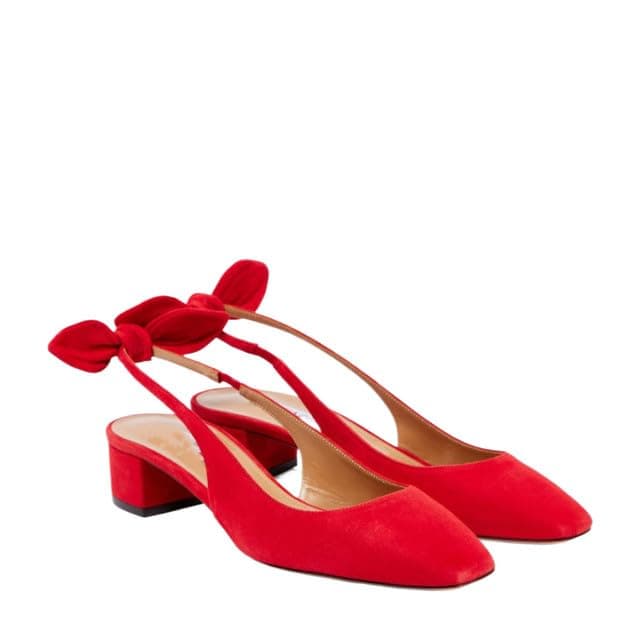 Richealnana Women's Elegant Square Toe Block Heel Slip-On Slingback Bow Prom Wedding Pumps — Red