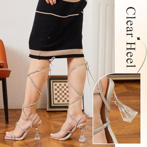 Putu Rhinestone Clear High Heels for Women