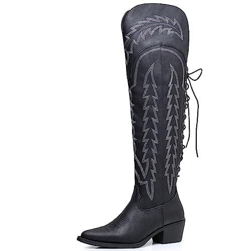 GLOBALWIN Women's Western Thigh High Cowboy Boot Low Heel — 23yy08 Black