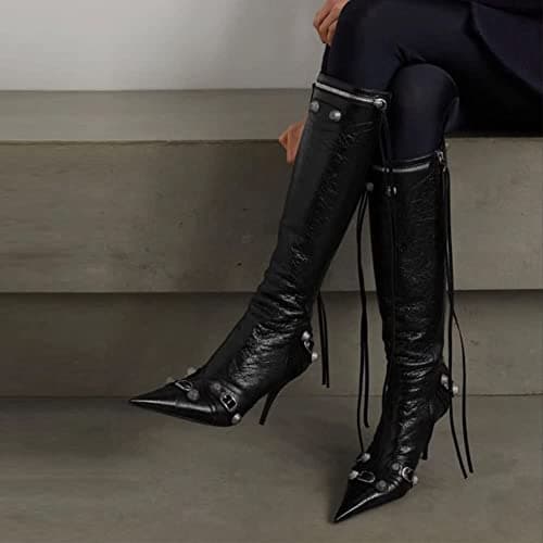 Oiamenne Women's Fashion Knee High Zipper Stiletto Heel Boots