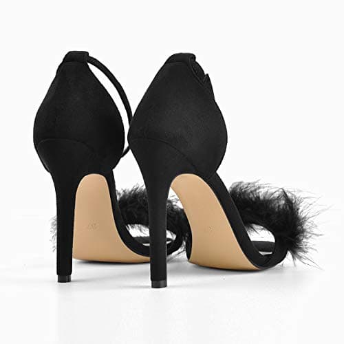 Richealnana Women's Black Ankle Strap Feather Heels Size 13