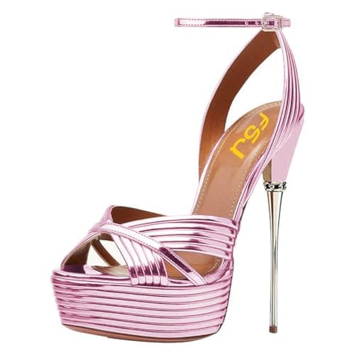 FSJ Women's Metallic Open Toe Stiletto Heel Platform Sandals Size 4-15 US — Orchid