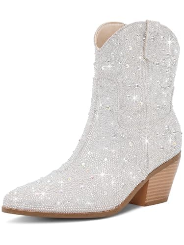 RONILURN Women's Cowgirl Ankle Boots with Rhinestone Heel — Ankle Multicolor