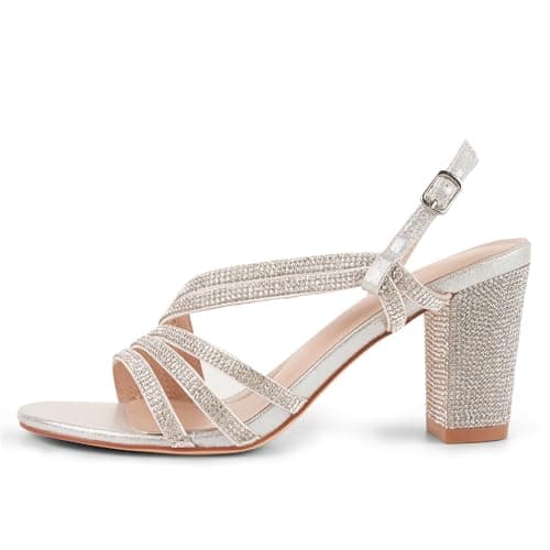 LALA IKAI Women's Rhinestone Open Toe Slingback Heels Sandals