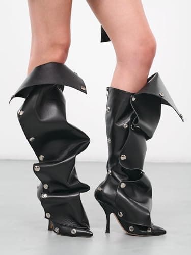 KaroNairy Women's Knee High Stiletto Boot with Detachable Panel