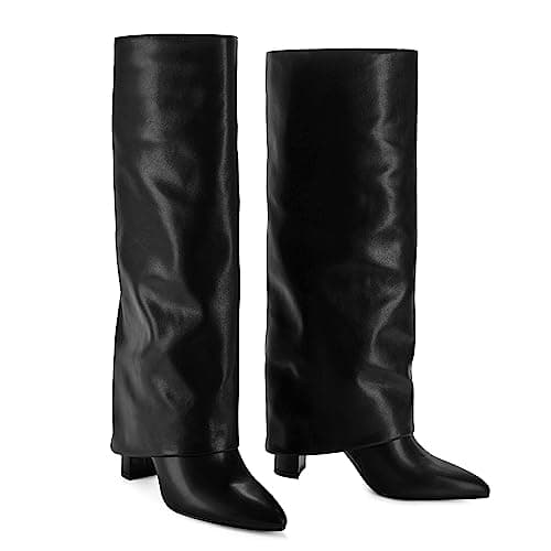 Modatope Chunky Heel Knee High Zipper Boots for Women
