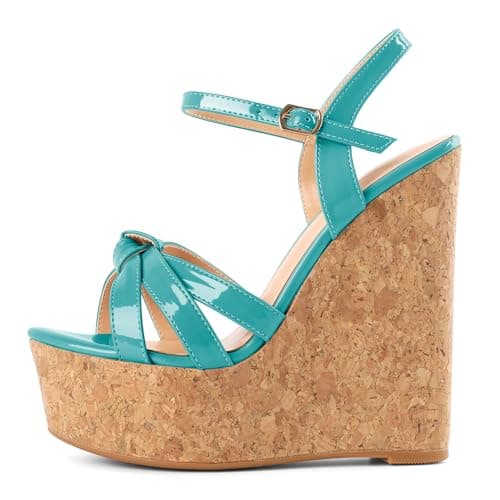 YODEKS Women's Platform Wedge Sandals-Ankle Strap Heel — Turquoise