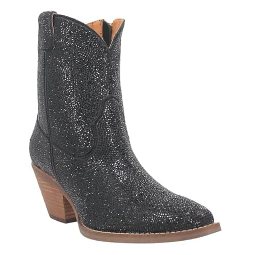 Dingo Women's Black Rhinestone Cowgirl Ankle Boots Mid Heel Zipper Casual