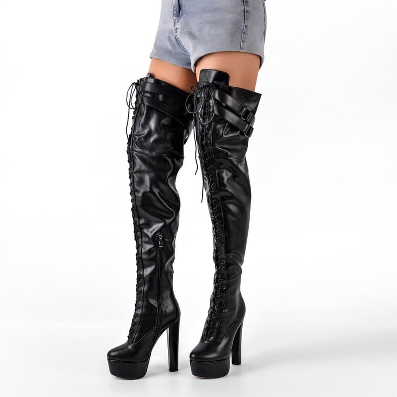 Richealnana Women's Over The Knee High Platform Thigh High Boots | Fashion Lace-Up Chunky Heels | Winter Warmth.boot size US 8.5