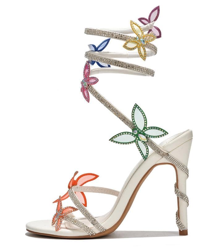 Sexytag Diamante Butterfly Wrap Stiletto Heels Rhinestone Sandals — Multicolor