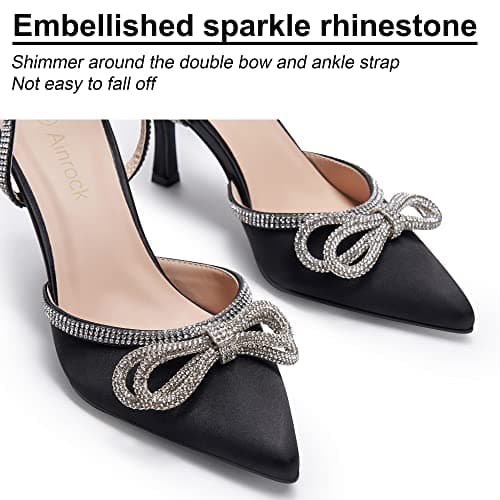 Ainrock Women's Sparkly Rhinestone Wedding Heeled Pumps for Bridal Dress