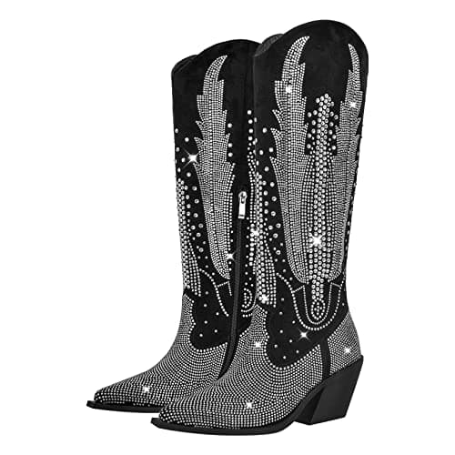 Richealnana Women's Sparkle Rhinestone Knee High Boots