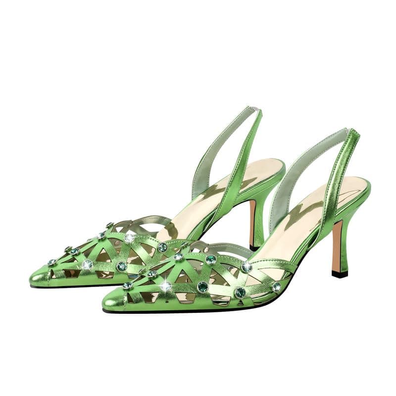 Richealnana Women's Pointed Toe Bow Mule Sandals for Party and Weddings — Green Slingback