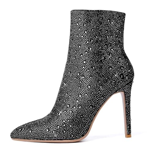 Sparkly Rhinestone Knee High Boots for Women — Black