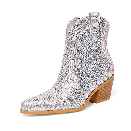 Women's Sparkly Rhinestone Cowboy Boots — Silver