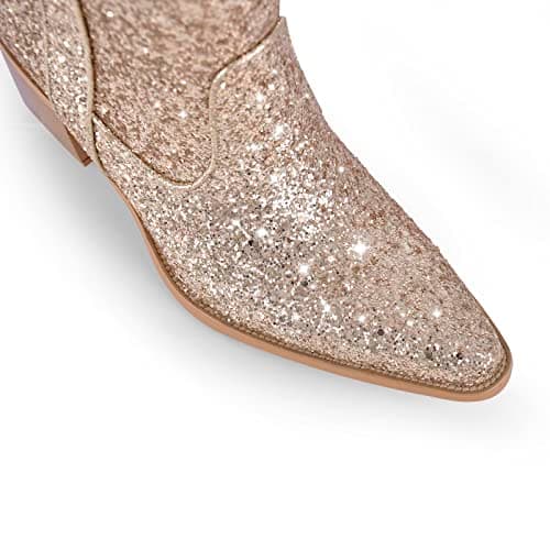 LISHAN Women's Rhinestone Knee High Boots with Chunky Heel Pull-On Shoes